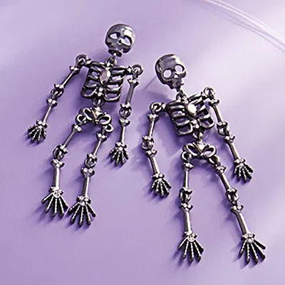 Fashnzfab Stone Pointed Metal Skull Dangle Earrings In Silver