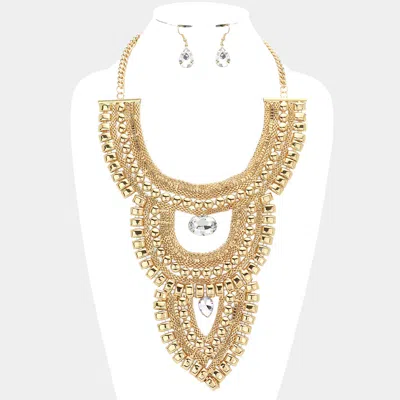Fashnzfab Stone Pointed Metal Statement Necklace In Gold
