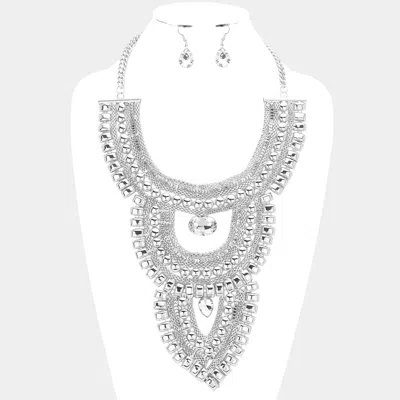 Fashnzfab Stone Pointed Metal Statement Necklace In Silver