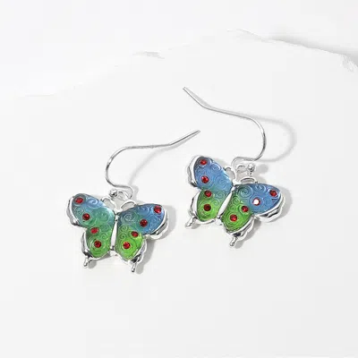 Fashnzfab Stone Pointed Ombre Butterfly Dangle Earrings Blue, Silver In Green