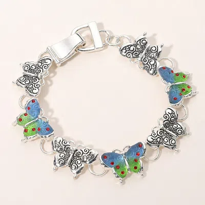Fashnzfab Stone Pointed Ombre Butterfly Link Magnetic Bracelet In Blue