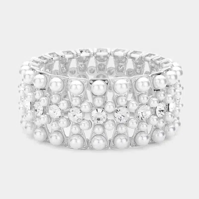 Fashnzfab Stone Pointed Pearl Stretch Bracelet In Silver