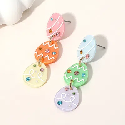 Fashnzfab Stone Pointed Resin Easter Egg Link Drop Earrings - Multi