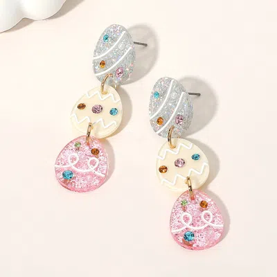 Fashnzfab Stone Pointed Resin Easter Egg Link Drop Earrings - Multi