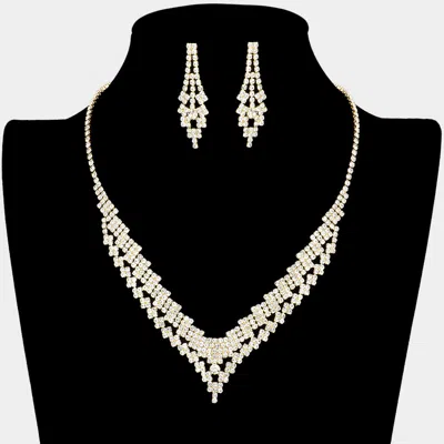 Fashnzfab Stone Pointed Rhinestone Necklace In Metallic