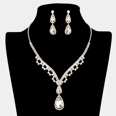Fashnzfab Stone Pointed Rhinestone Paved Necklace In Yellow