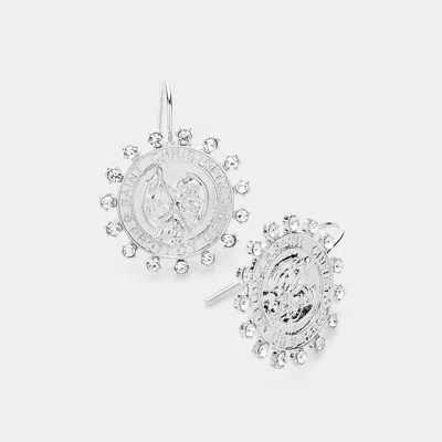 Fashnzfab Stone Pointed Saint Christopher Protect Us Earrings In Brown