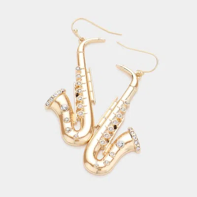 Fashnzfab Stone Pointed Saxophone Dangle Earrings In Silver