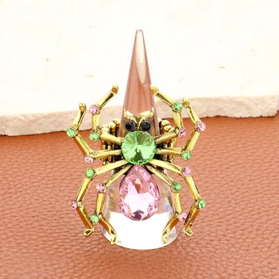 Fashnzfab Stone Pointed Spider Stretch Ring In Gold
