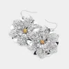 Fashnzfab Stone Pointed Textured Metal Flower Dangle Earrings In Metallic