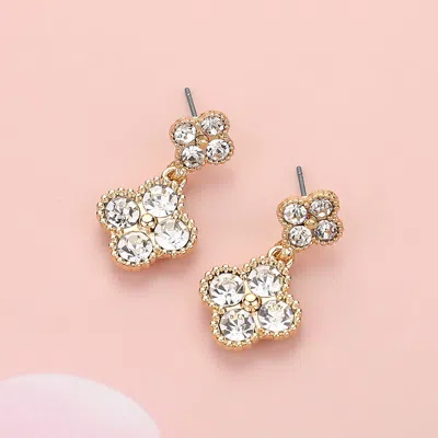 Fashnzfab Stone Quatrefoil Dangle Earrings - Gold