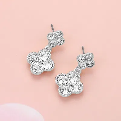 Fashnzfab Stone Quatrefoil Dangle Earrings - Rhodium In Metallic