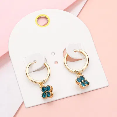 Fashnzfab Stone Quatrefoil Dangle Huggie Earrings - Blue Zircon In Pink