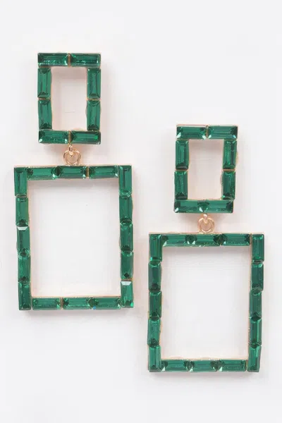 Fashnzfab Stone Rectangle Earring In Green