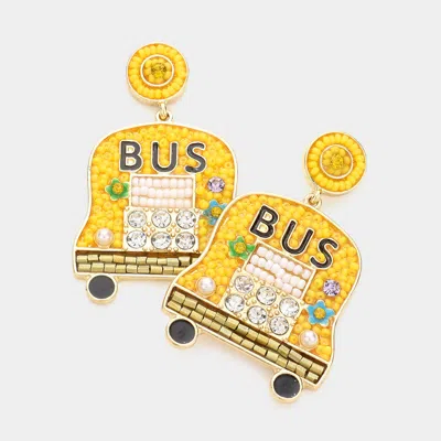 Fashnzfab Stone Seed Bead Embellished School Bus Dangle Earrings In Yellow