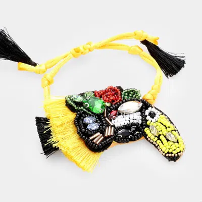Fashnzfab Stone Seed Beaded Toucan Tassel Adjustable Cinch Pull Tie Bracelet Black, Multi, Yellow In Green