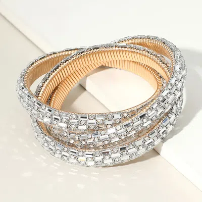 Fashnzfab Stone Studded Infinity Knot Bangle Bracelet Clear, Gold In Multi