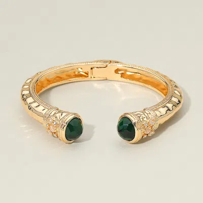 Fashnzfab Stone Tip Accent Hinged Cuff Bracelet In Gold