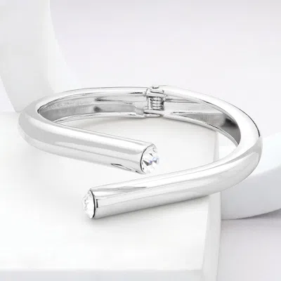 Fashnzfab Stone Tip Hinged Bangle Bracelet Clear, Rhodium In Multi
