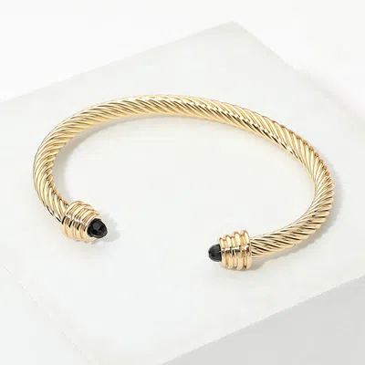 Fashnzfab Stone Tip Twisted Cable Cuff Bracelet In Gold