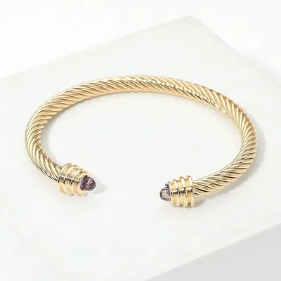 Fashnzfab Stone Tip Twisted Cable Cuff Bracelet In Gold