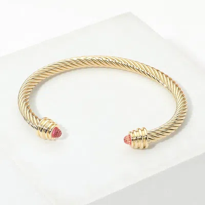 Fashnzfab Stone Tip Twisted Cable Cuff Bracelet In Gold