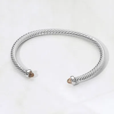 Fashnzfab Stone Tip Twisted Cable Cuff Bracelet In Silver