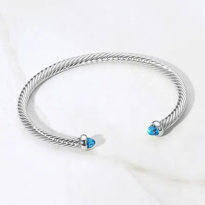Fashnzfab Stone Tip Twisted Cable Cuff Bracelet In White