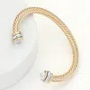 Fashnzfab Stone Tip Twisted Rope Cuff Bracelet Clear, Gold In Multi