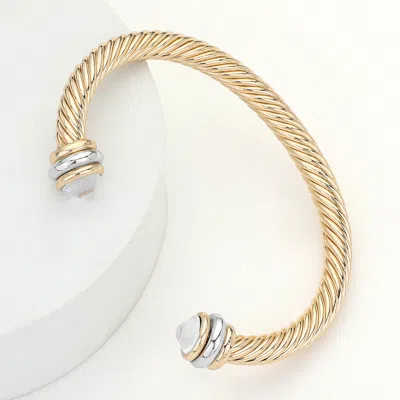 Fashnzfab Stone Tip Twisted Rope Cuff Bracelet Clear, Gold In Multi