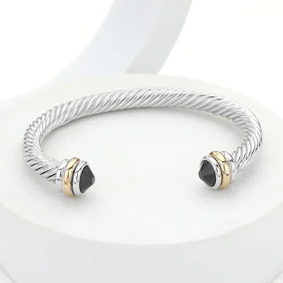 Fashnzfab Stone Tip Twisted Rope Cuff Bracelet In Silver