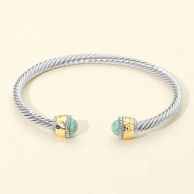 Fashnzfab Stone Tip Two Tone Cable Cuff Bracelet In Blue