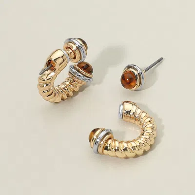 Fashnzfab Stone Tip Two Tone Twisted Metal Ear Jacket Earrings In Silver