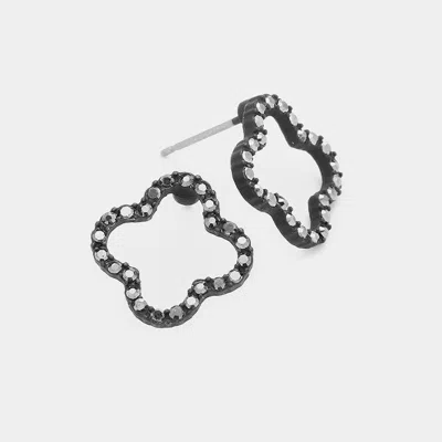 Fashnzfab Stone Trimmed Quatrefoil Clover Stud Earrings In Metallic