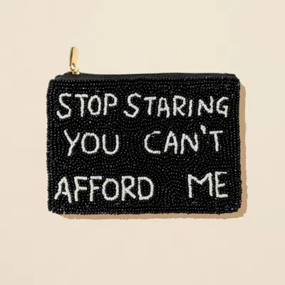 Fashnzfab Stop Staring Message Seed Beaded Mini Pouch Bag In Black