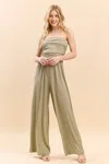 Fashnzfab Strapless Ruched Tube Wide Leg Jumpsuit