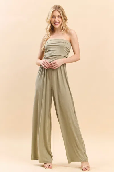 Fashnzfab Strapless Ruched Tube Wide Leg Jumpsuit