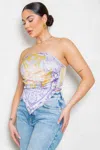 Fashnzfab Strapless Satin Effect Scarf Top In Blue