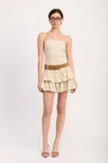 Fashnzfab Strapless Tiered Mini Dress With Belt