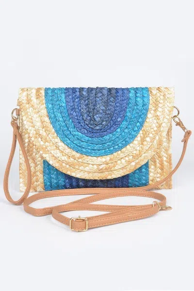 Fashnzfab Straw Coloful Envelope Clutch In Blue