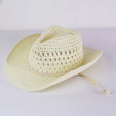 Fashnzfab Straw Cowboy Cowgirl Handmade Hat With Chin Strap In Beige