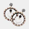 Fashnzfab Straw Heart Accented Heishi Faceted Beaded Open Circle Dangle Earrings In Multi