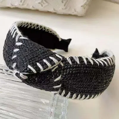 Fashnzfab Straw Knot Burnout Headband In Black