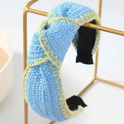Fashnzfab Straw Knot Burnout Headband In Blue