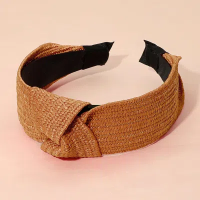 Fashnzfab Straw Knot Burnout Headband In Brown