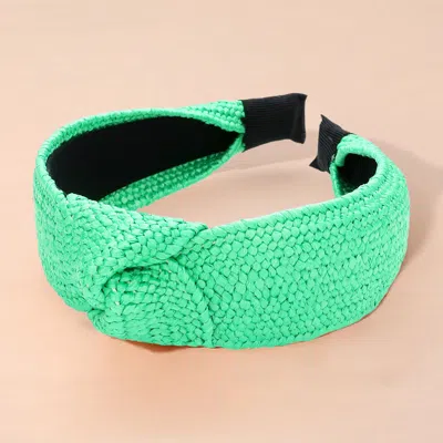 Fashnzfab Straw Knot Burnout Headband In Green