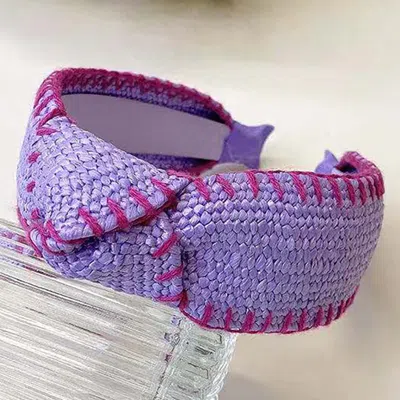Fashnzfab Straw Knot Burnout Headband In Purple