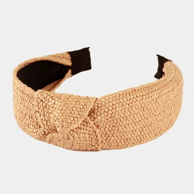 Fashnzfab Straw Knot Burnout Headband In Sand