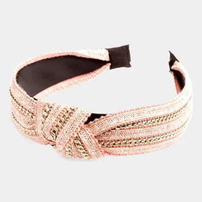 Fashnzfab Straw Knot Chain Headband In Pink