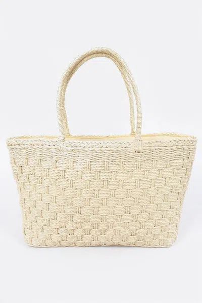 Fashnzfab Straw Medium Tote Bag In White